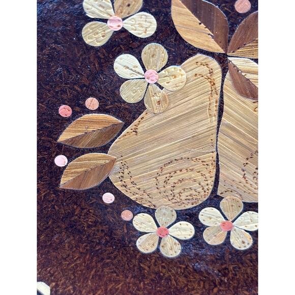 Russian Folk Art Marquetry Plate Early 20th Century Floral Pear Design - Picture 2 of 5